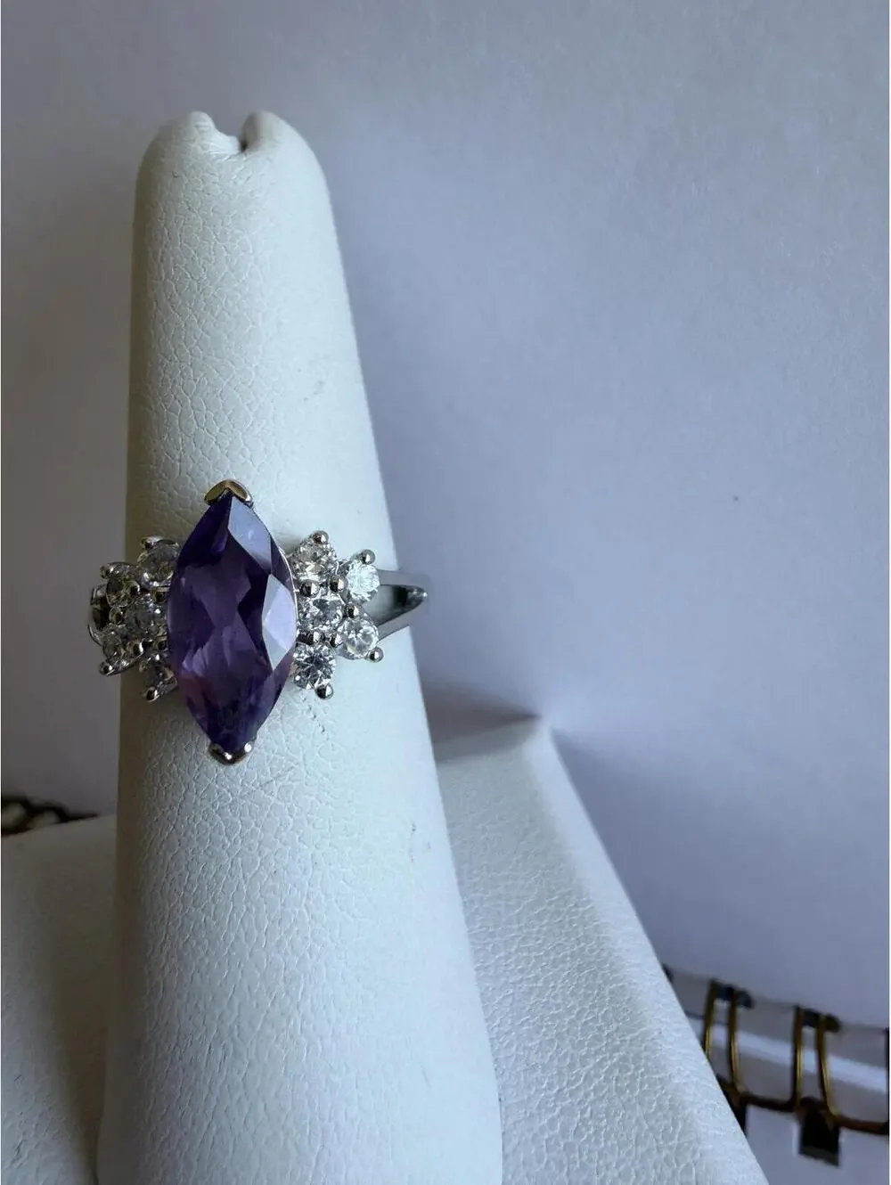 Sterling Silver Amethyst and Cubic Zirconia Ring Size 6